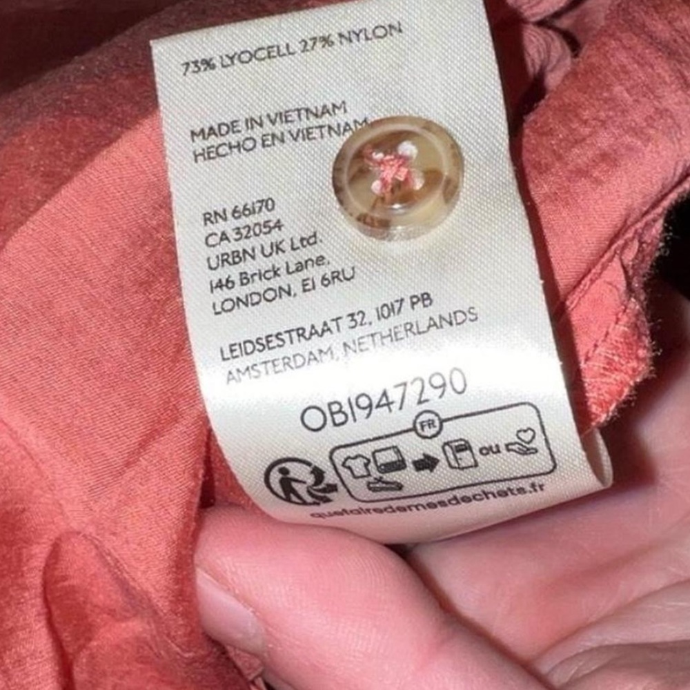 By Anthropologie Sheer Button Down Shirt Coral Pink Long Sleeve Oversized Size S - Picture 8 of 8